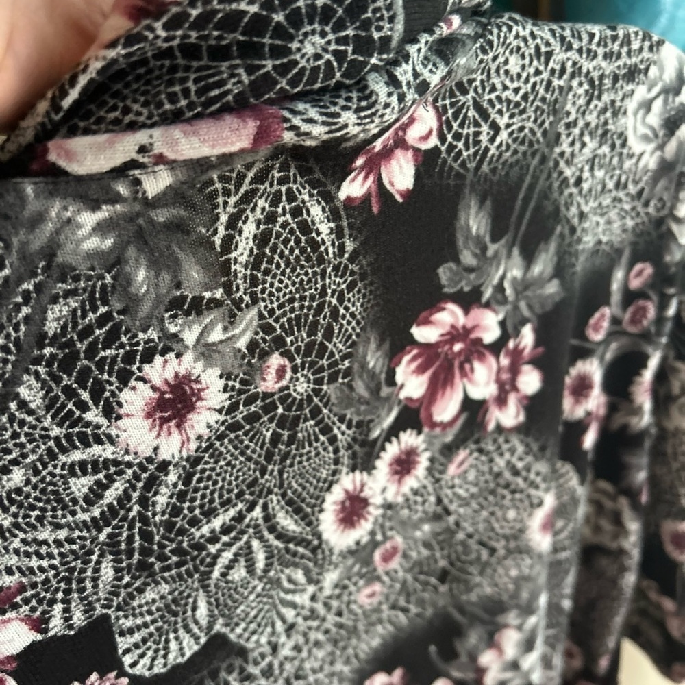 Floral Open-Front Cardigan - Black and Pink - Picture 11 of 16